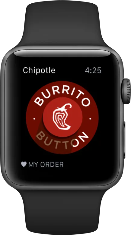 Chipotle’s reorder screen on Apple Watch